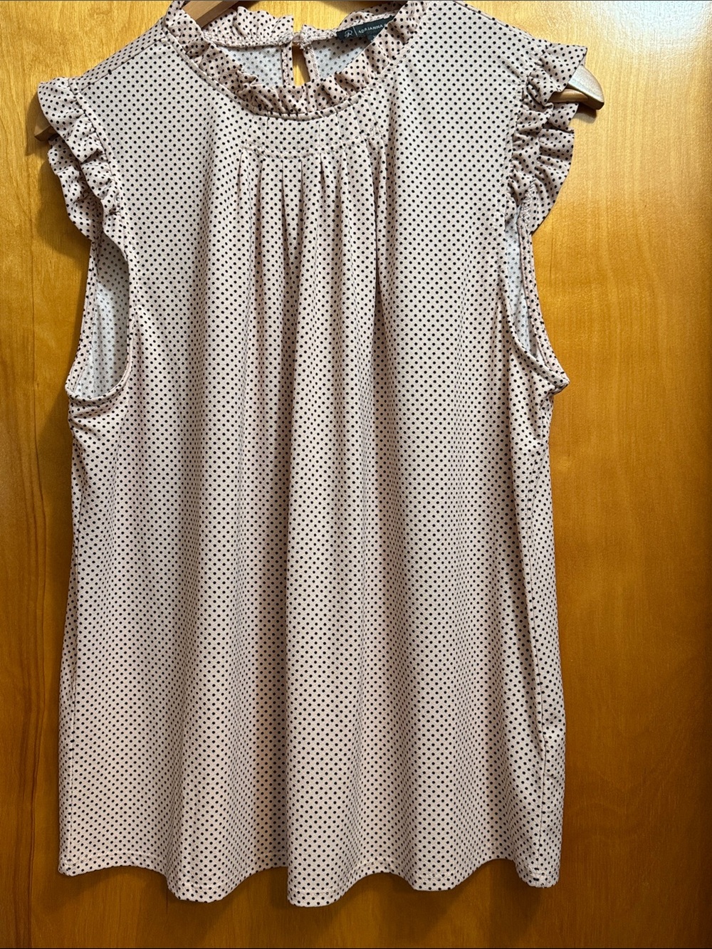 Sleeveless Polka Dot Ruffle Neck Top - Blush Pink